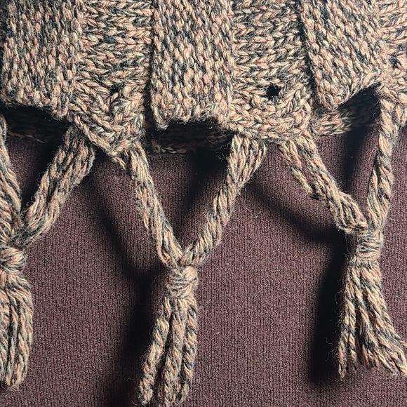 Buffalo David Brown Sweater Cable Knit Fringe Turtle Neck Vintage S - Picture 5 of 5